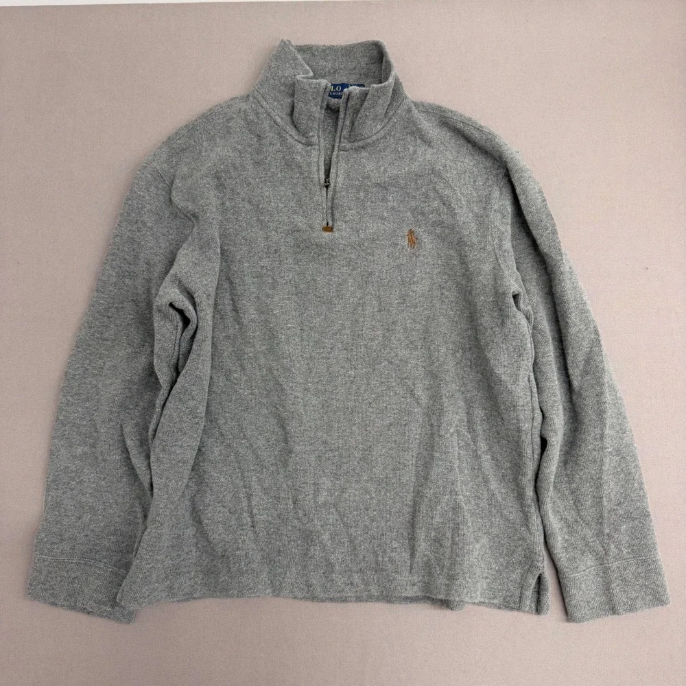 Polo Ralph Lauren Mens Gray Quarter Zip Pullover Sweater Pony Logo Size M